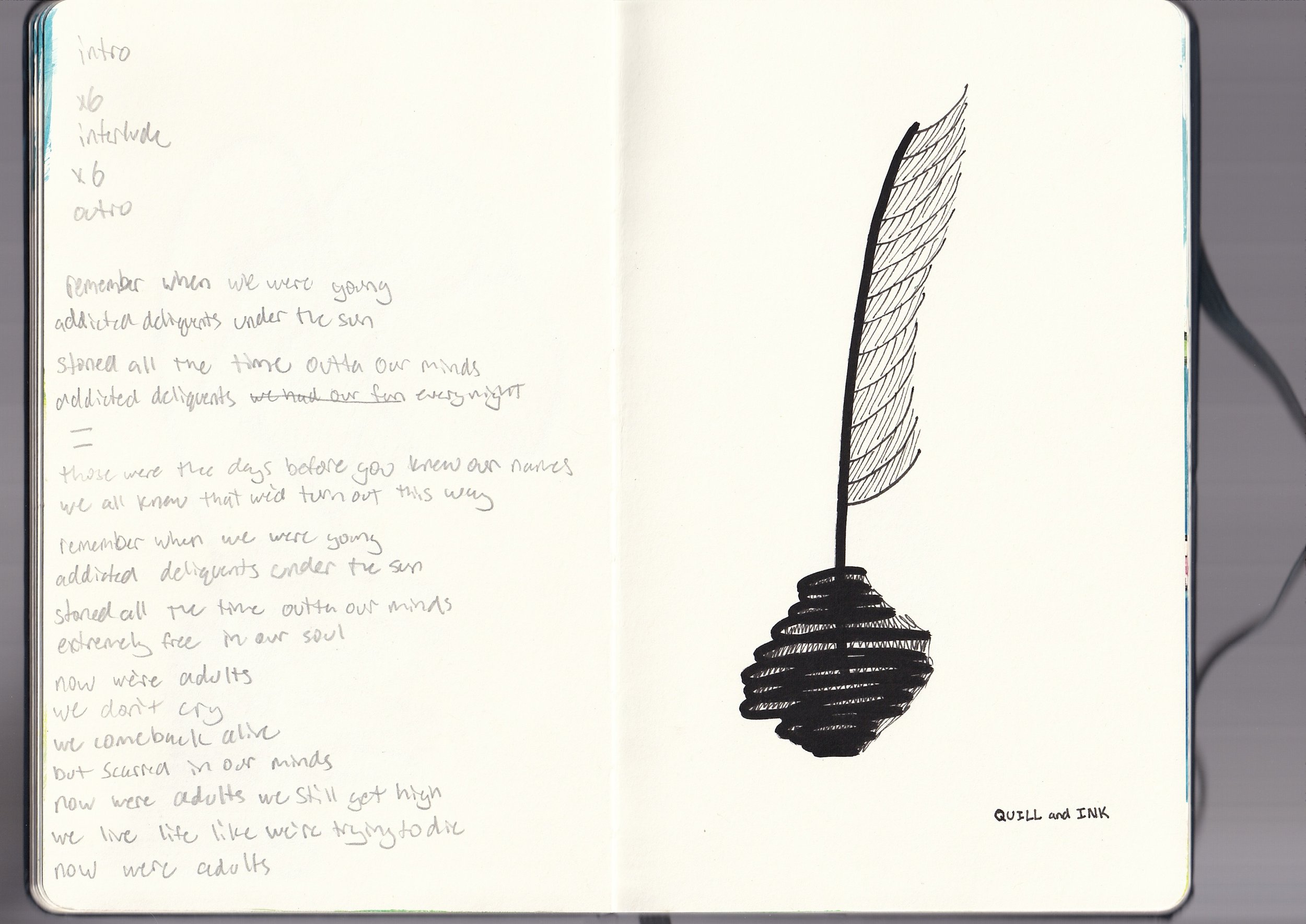 A two-page handwritten journal entry with a drawing of a light bulb on the right page and some text on the left page. The drawing is in black ink, depicting the filament and base of the light bulb.