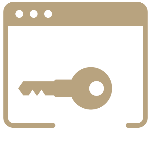 A digital illustration of a web browser window with a key and a ribbon, symbolizing security or certification.