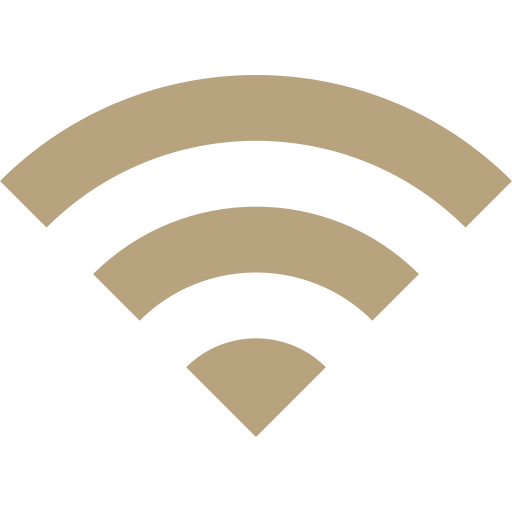 Icon of a Wi-Fi signal with four curved bars in beige color.