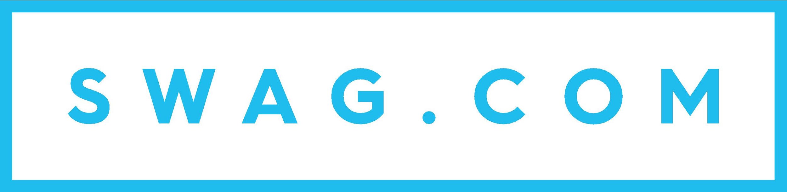 Logo with text "SWAG.COM" in blue on a white background with a blue border.