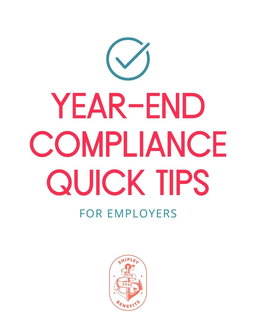 As the year comes to an end, here are a few compliance tips for small business owners.

Feel stuck with employee benefits or see areas they could be improved? Grab a free 30-minute employee benefits review: https://calendly.com/kate-baum-shipleybenef