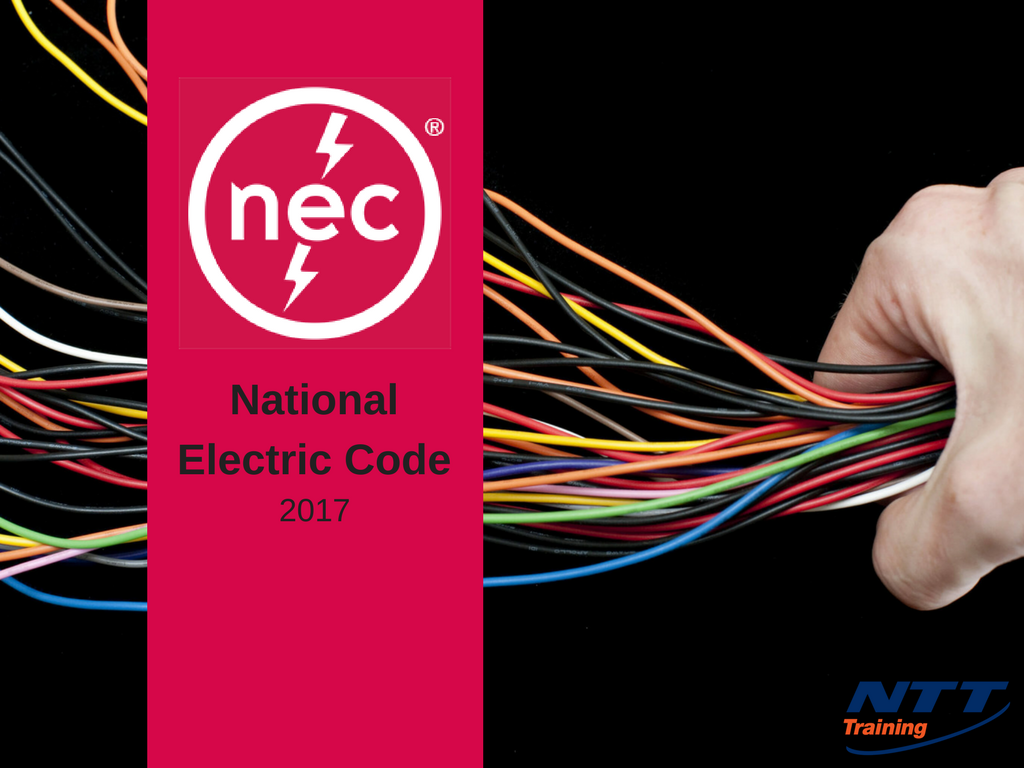 NEC electrical code cover with colorful wires on a black background