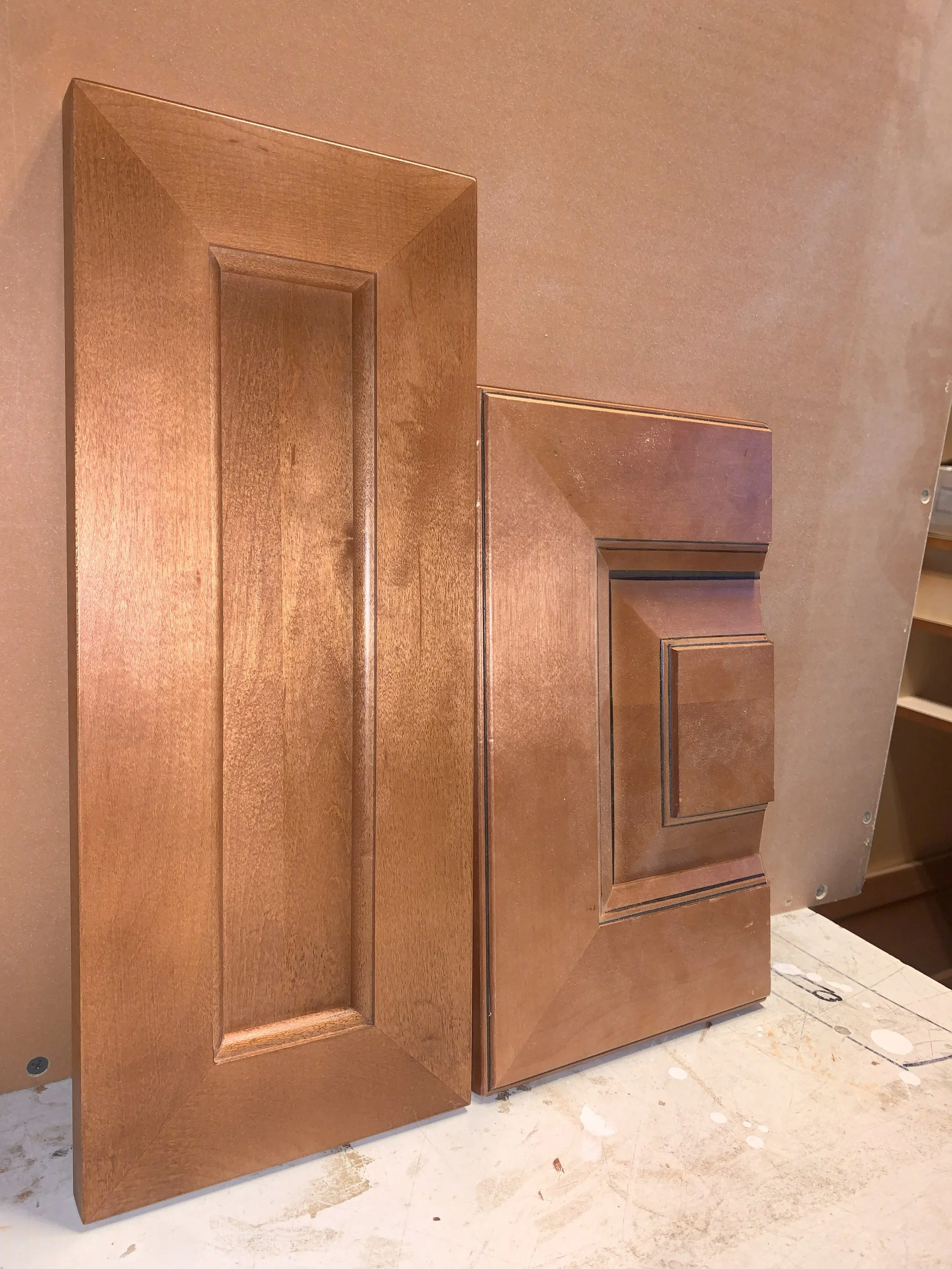 On the right is a sample of stain a customer wanted, the left is my product. Transparent stain