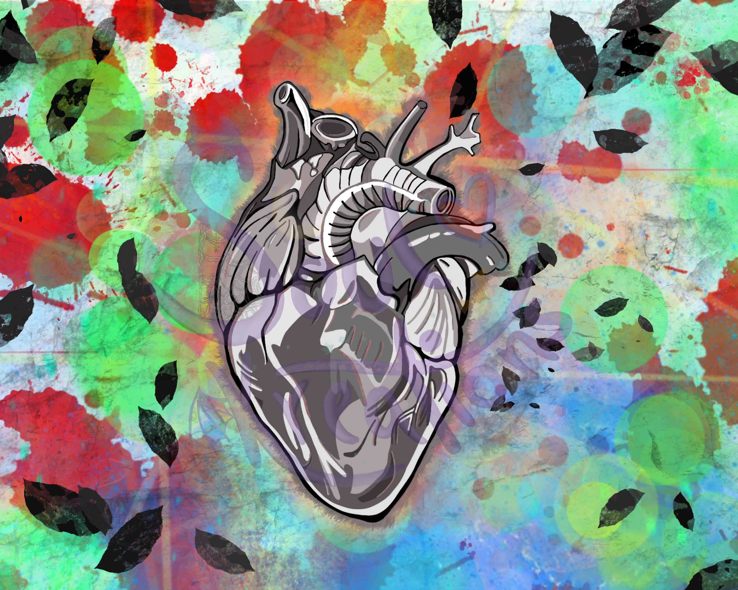 Blood Splatter, Green, Crystal, Feathers