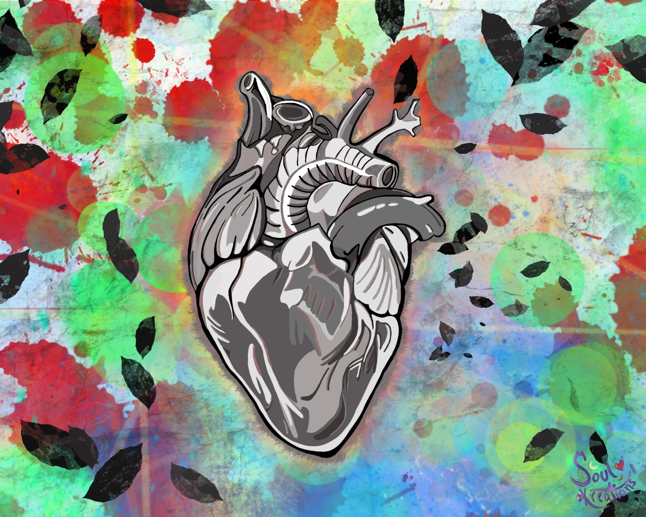 Blood Splatter, Green, Crystal, Feathers