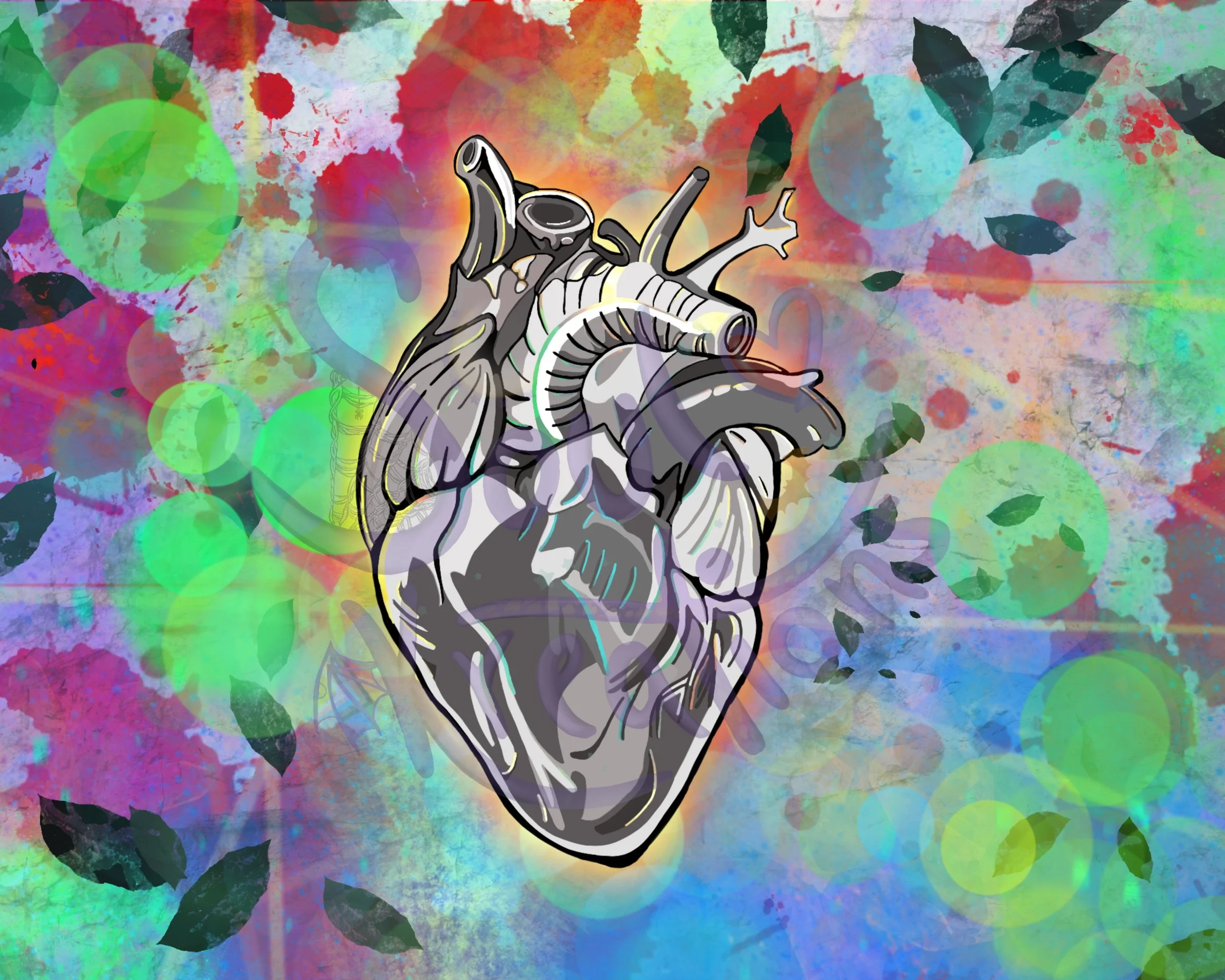 Blood Splatter, Green, Purple, Crystal, Feathers