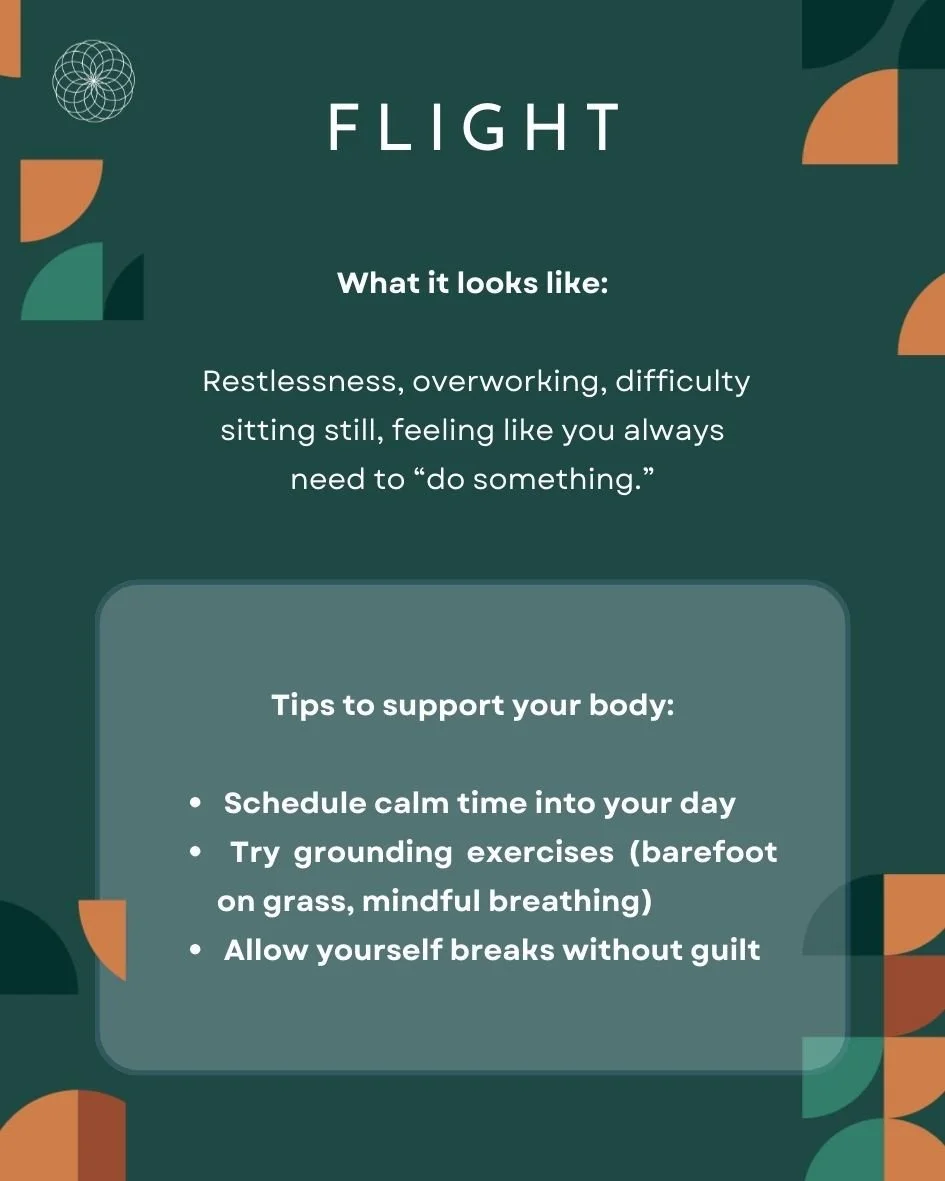 Stress doesn&rsquo;t always make you lash out...sometimes it makes you want to run. Restlessness, overworking, or struggling to sit still? That&rsquo;s the flight response.⁠
⁠
Your nervous system thinks escape is the best option, even if there&rsquo;