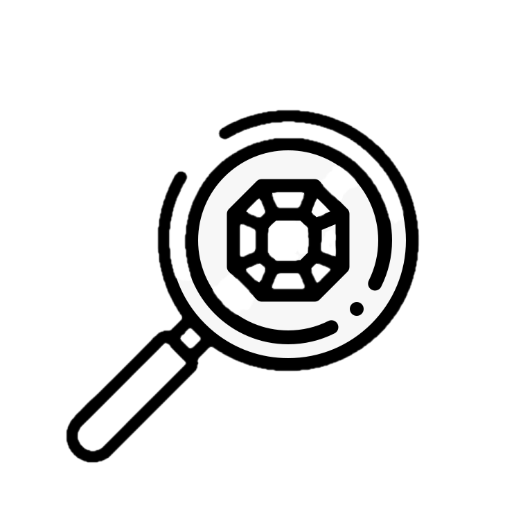 A line drawing of a magnifying glass focusing on a diamond. This icon highlights Richelle Kokol's, ISA CAPP, expertise in Appraisals and creating USPAP-compliant appraisal reports - objective, well-researched, and defensible documentation.