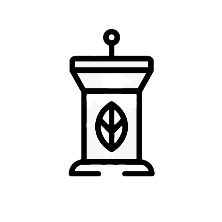 A line drawing of a speaking podium. This icon highlights Richelle Kokol's, ISA CAPP, expertise in Public Speaking - educational, insightful programs tailored for appraisers, collectors, organizations, and institutions.
