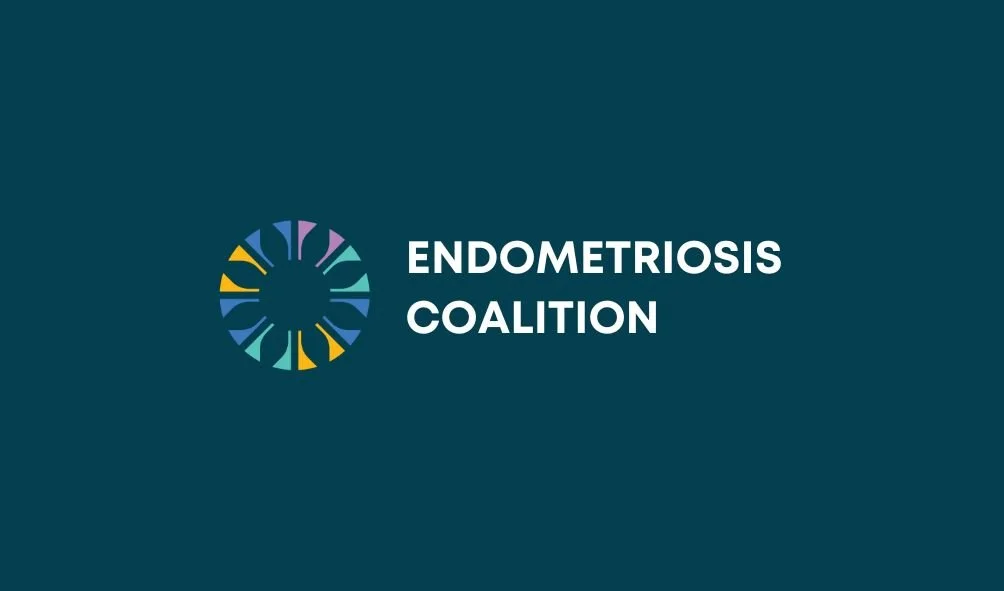 Logo for Endometriosis Coalition featuring a circular emblem with colorful segments, next to the organization's name in white text.