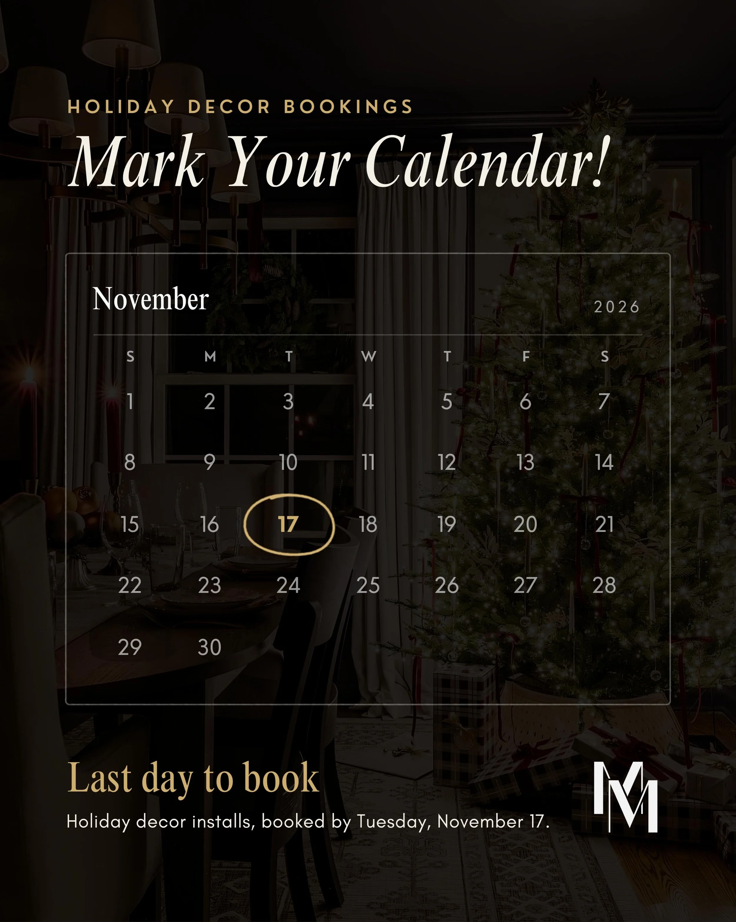 Mark your calendar: November 17th is the last day to book holiday decor with Method. ✨🎄 

November moves quickly, and most families want everything up before guests arrive for Thanksgiving. Our team handles it from start to finish.

We can style the