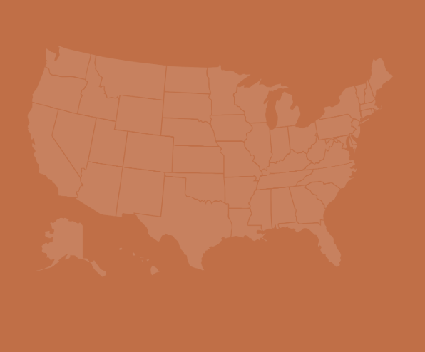 Map of the United States with all states outlined, in shades of brown.