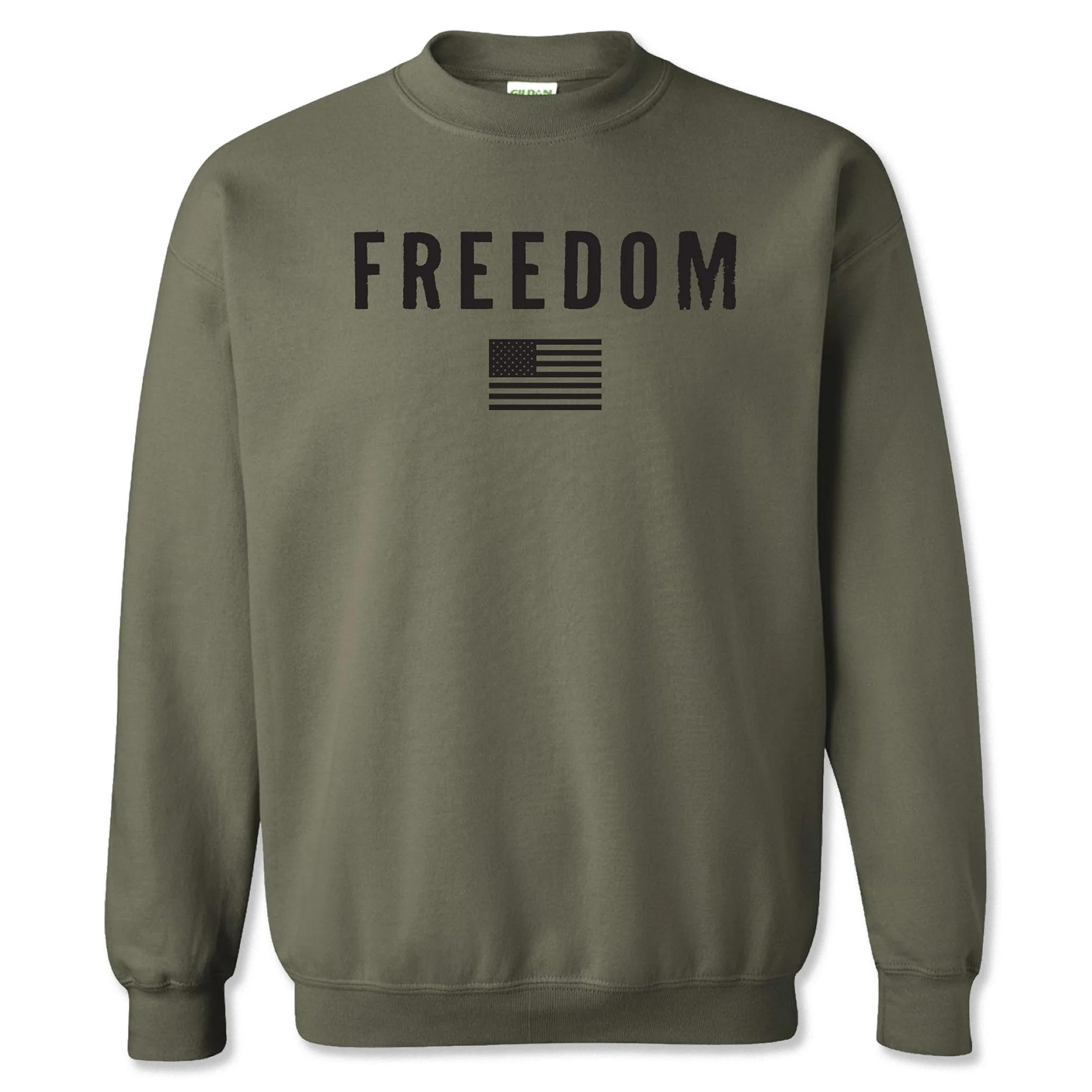 Great American Shirt Company - Freedom Men’s Crewneck Sweatshirt in Military Green Color, zoomed in