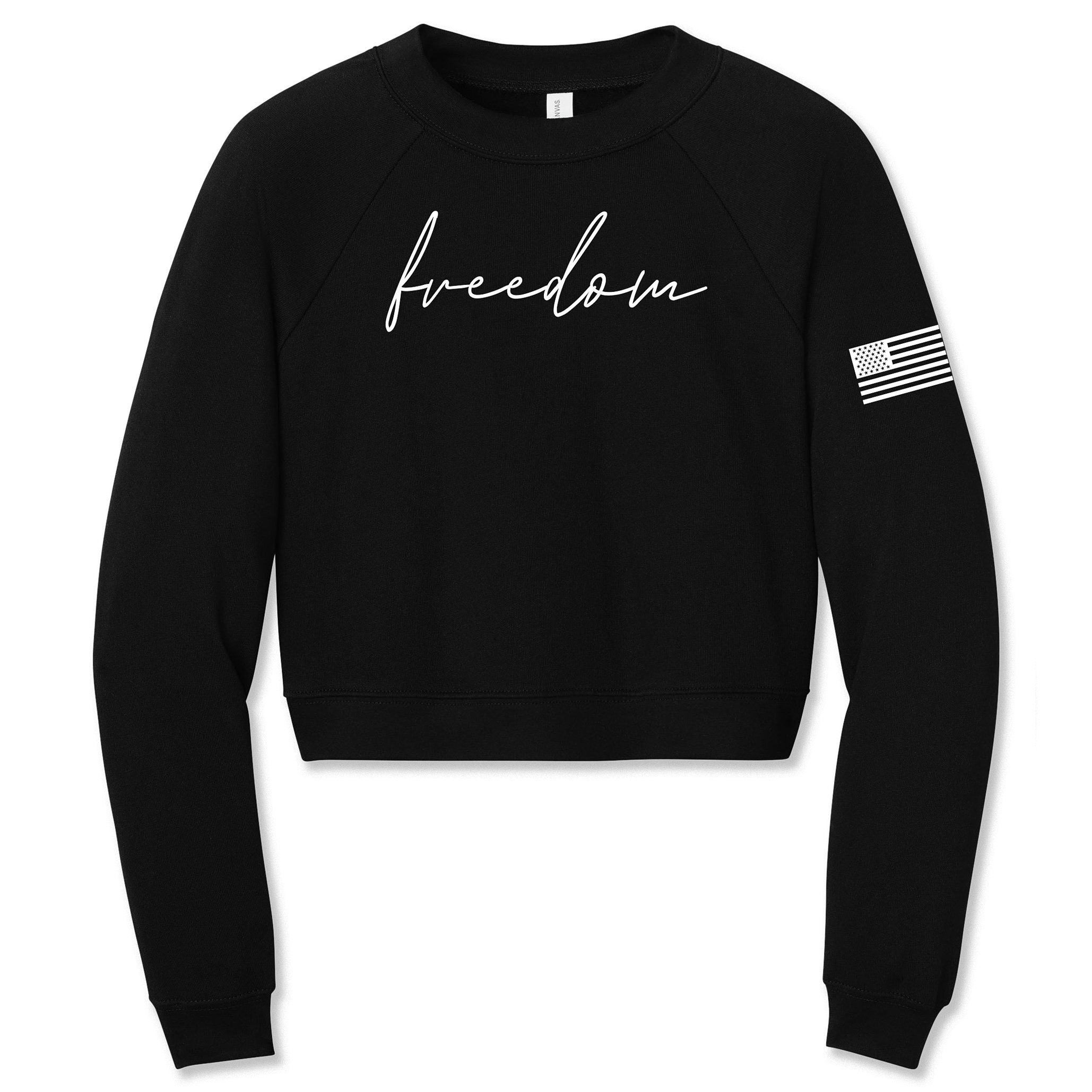 Great American Shirt Company - Freedom Crop Crewneck Sweatshirt in Black Color, zoomed in