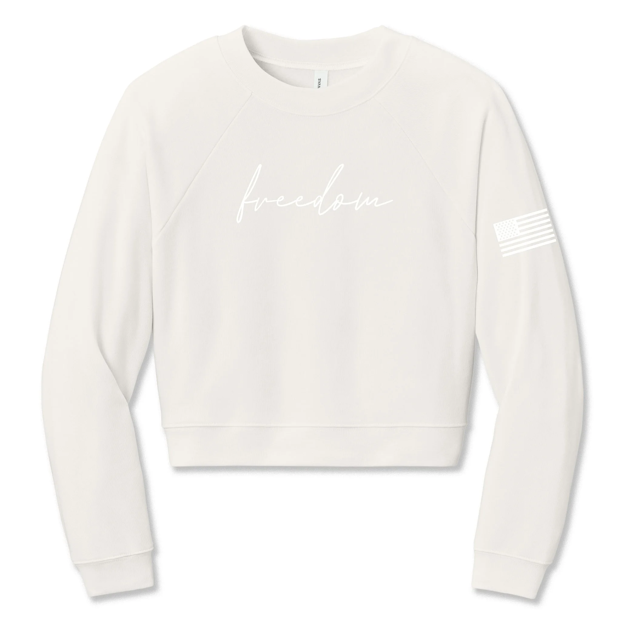 Great American Shirt Company - Freedom Crop Crewneck Sweatshirt in Polar Bear White Color, zoomed in