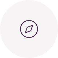 Simple minimalist icon of a diamond shape inside a circle, with a purple outline.