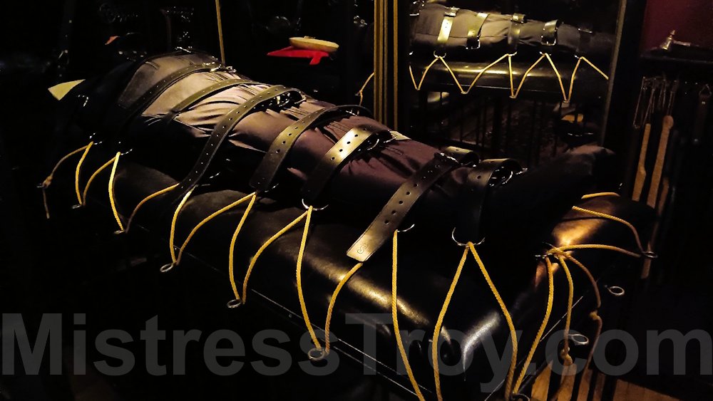 Testing new leather body harness from Sally's Toy Box