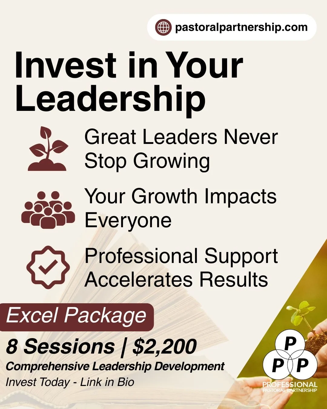 &quot;Leadership development isn't an expense - it's an investment! 📈 When you invest in your own growth, you're investing in everyone your ministry touches: your staff, your congregation, your family. Our Excel Package (8 sessions for $2,200) provi