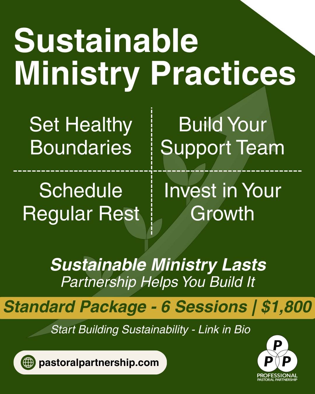 "Sustainable ministry isn't about doing less,  it's about doing ministry wisely! 
🌱 Four practices that transform ministry longevity: Set healthy boundaries, build your support team, schedule regular rest, and invest in your growth. These aren'