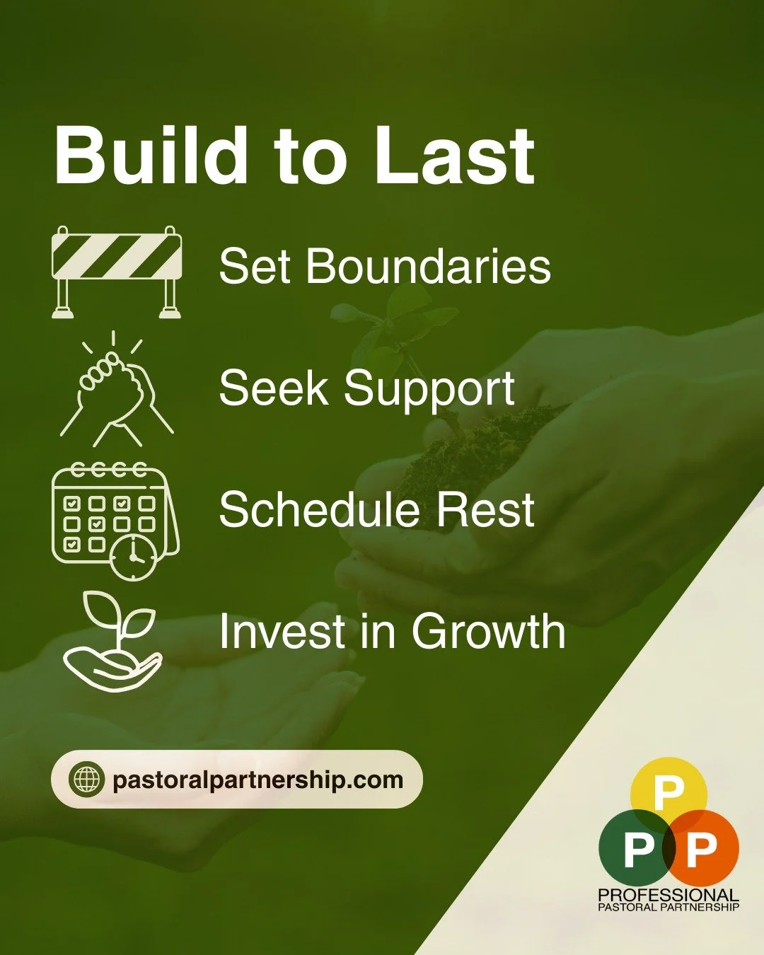 "Sustainable leadership isn't about doing less, it's about doing ministry wisely. 🌱 

Four non-negotiable practices: Set healthy boundaries, build your support network, schedule regular rest, and invest in your own growth. 

These aren't luxuri