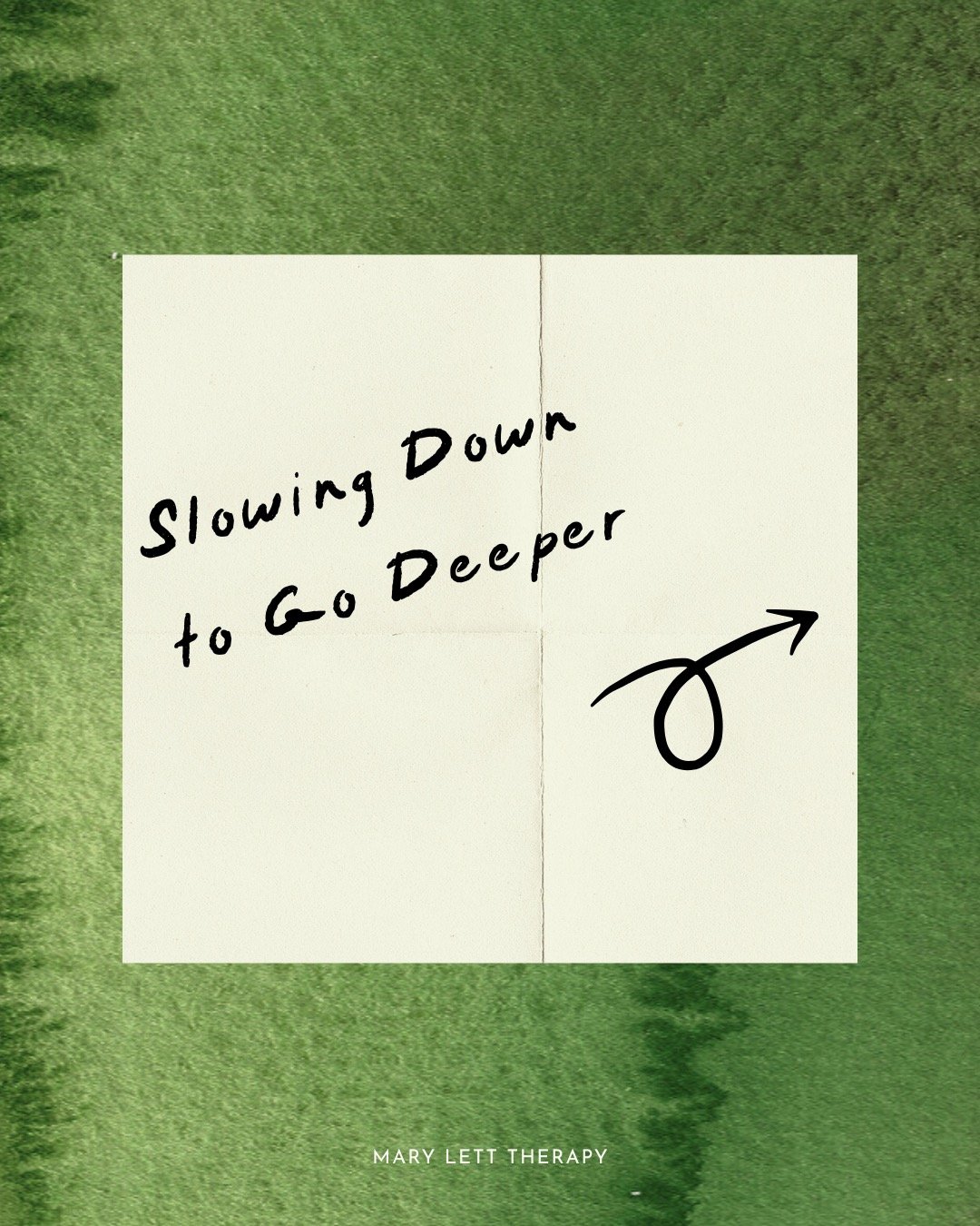 Slowing Down to Go Deeper. A core value of my therapy practice, admittedly not always the most popular... I get it I'm impatient in my personal work too. But not with yours!