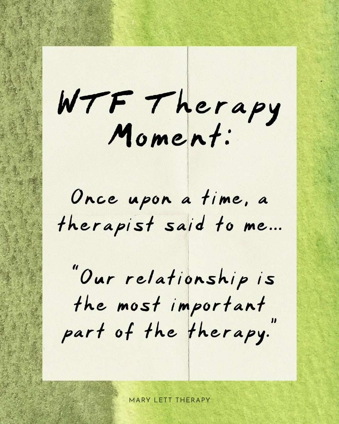 Not to freak you out, but our relationship is very important.
&lsquo;Healing Through Relationship&rsquo; is a core value in my therapy practice.

I pay attention to what happens in the therapeutic relationship and the relationship itself becomes a to
