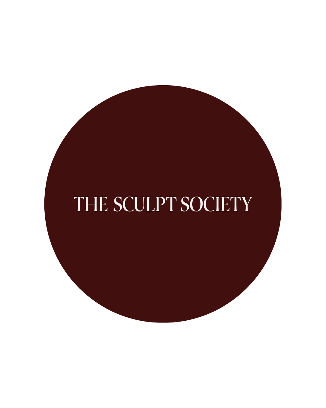 Logo for The Sculpt Society with a dark red circle and white text.