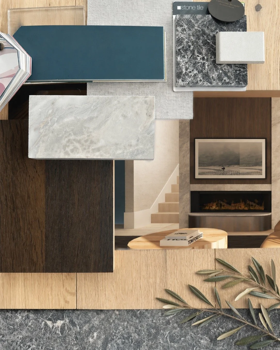 Project - New Build 

Colour &amp; render studies for a beauty of a project on the coast. Always looking to balance an interesting combination of colours, textures and forms to create a space that is its own version of timeless and has a few unexpect
