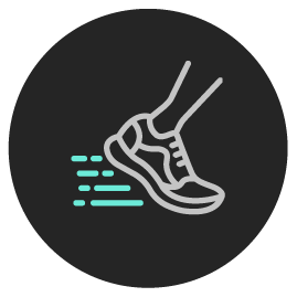 an icon of a shoe with speed lines coming off of it in a line style