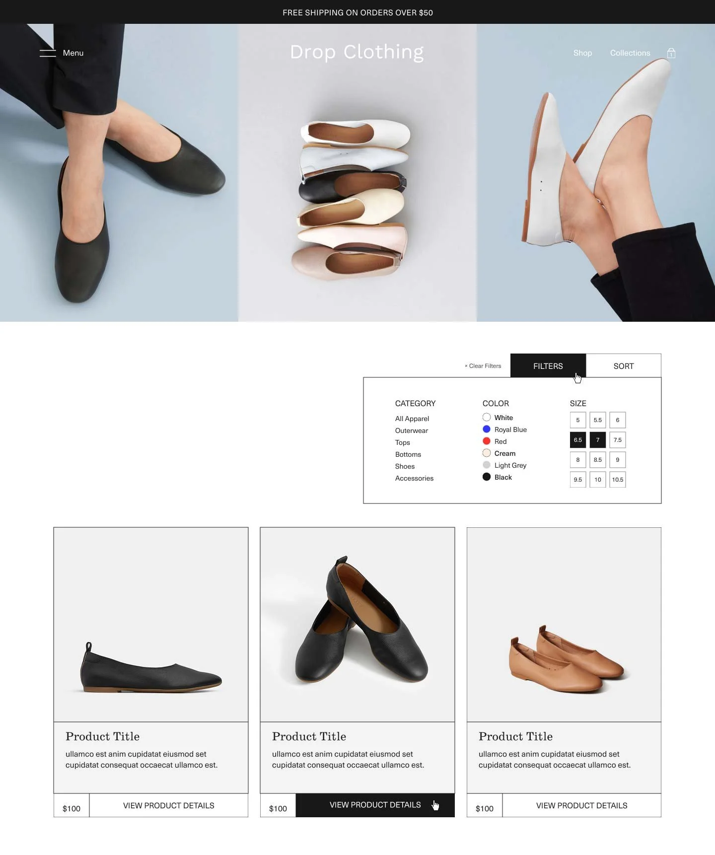 Drop Shopify Theme collections page filters design