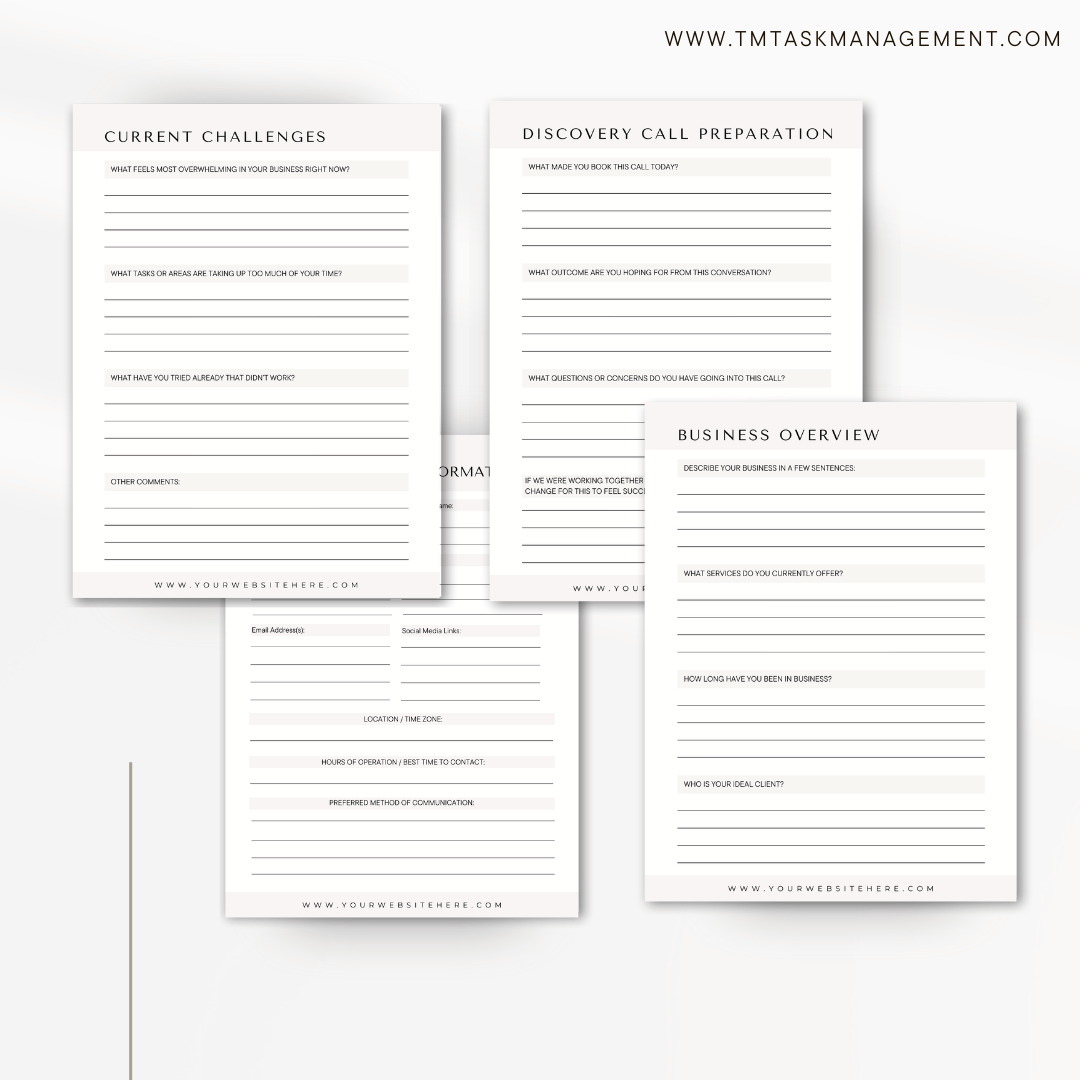 Client intake and discovery form kit editable in Canva for service providers