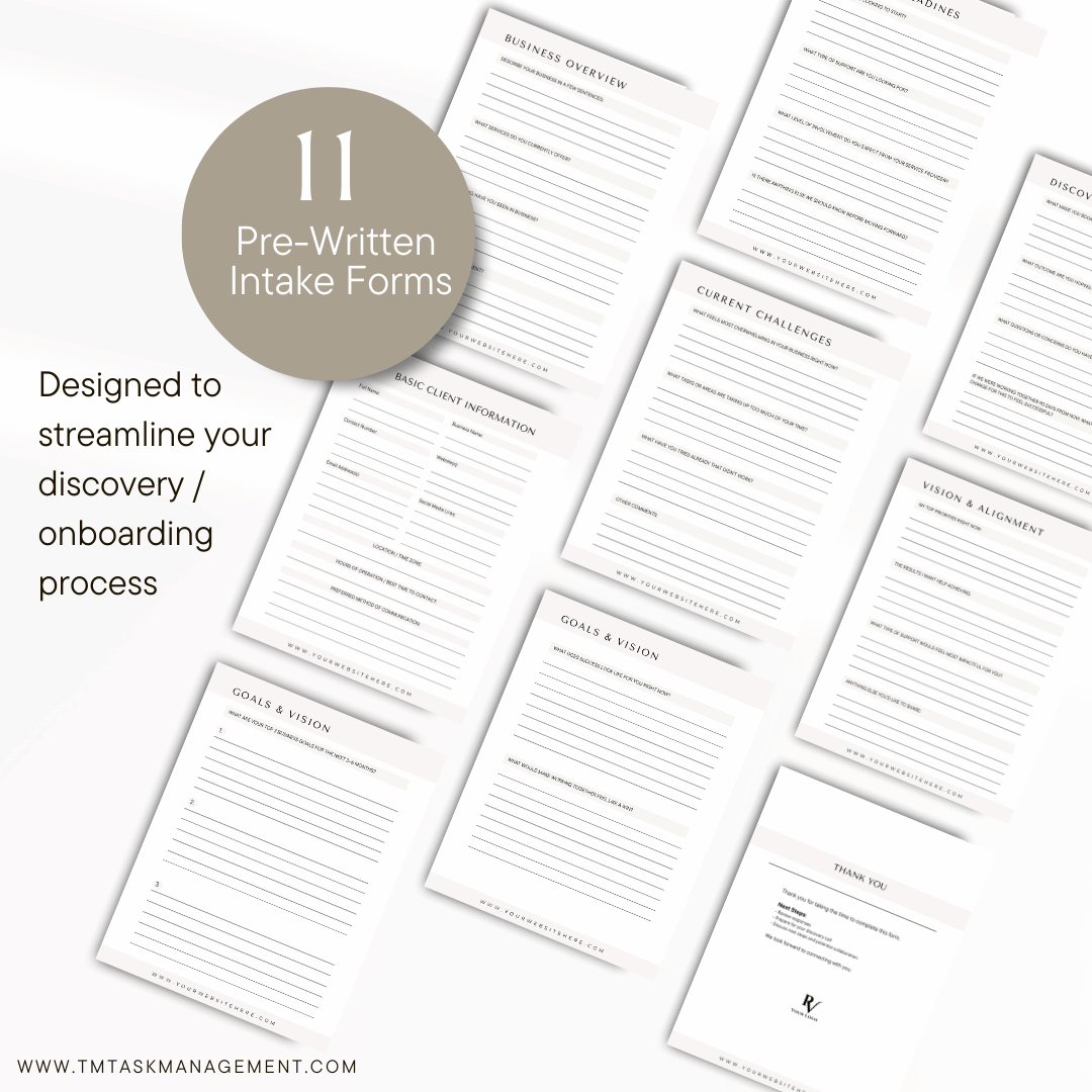 Client intake and discovery form kit editable in Canva for service providers