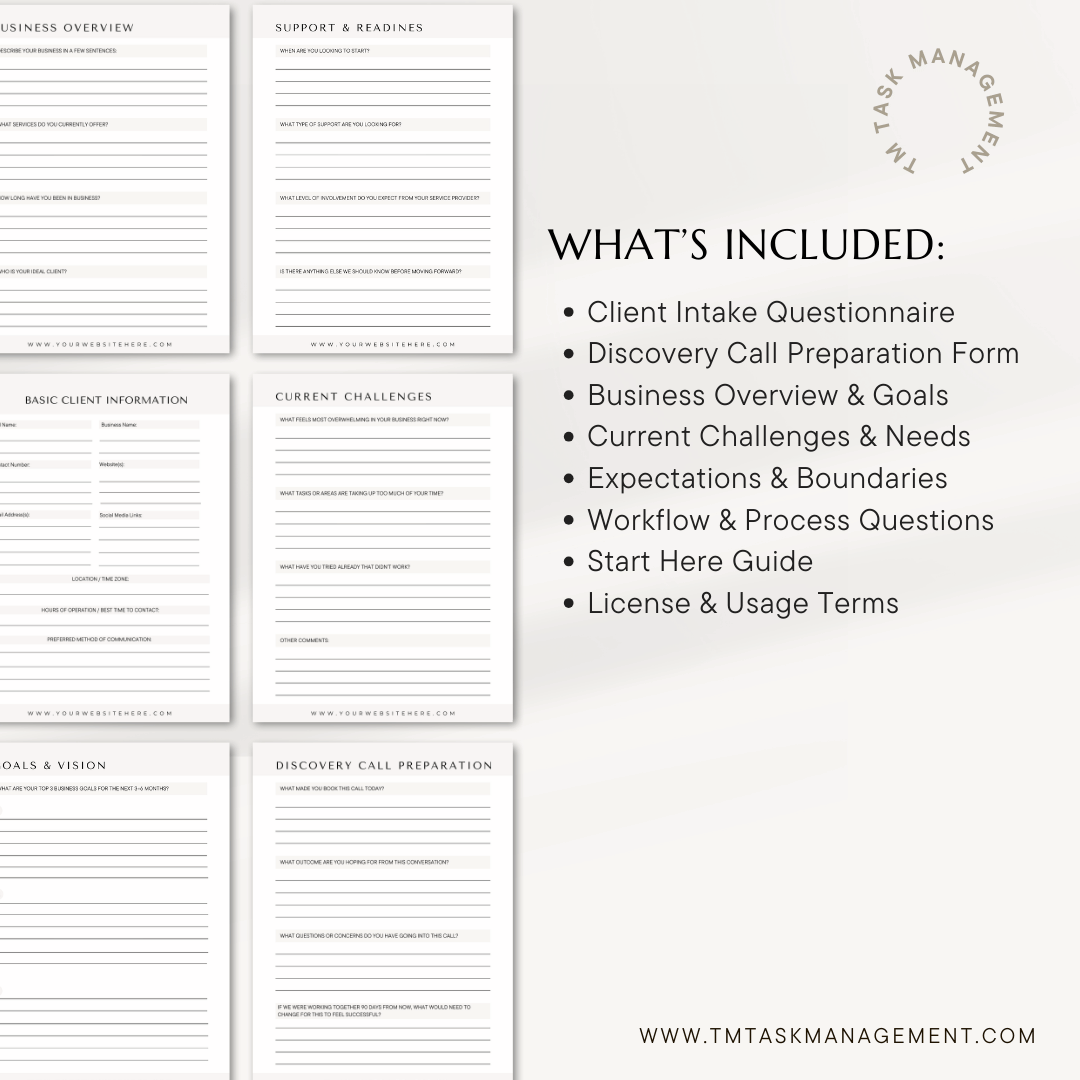 Client intake and discovery form kit editable in Canva for service providers