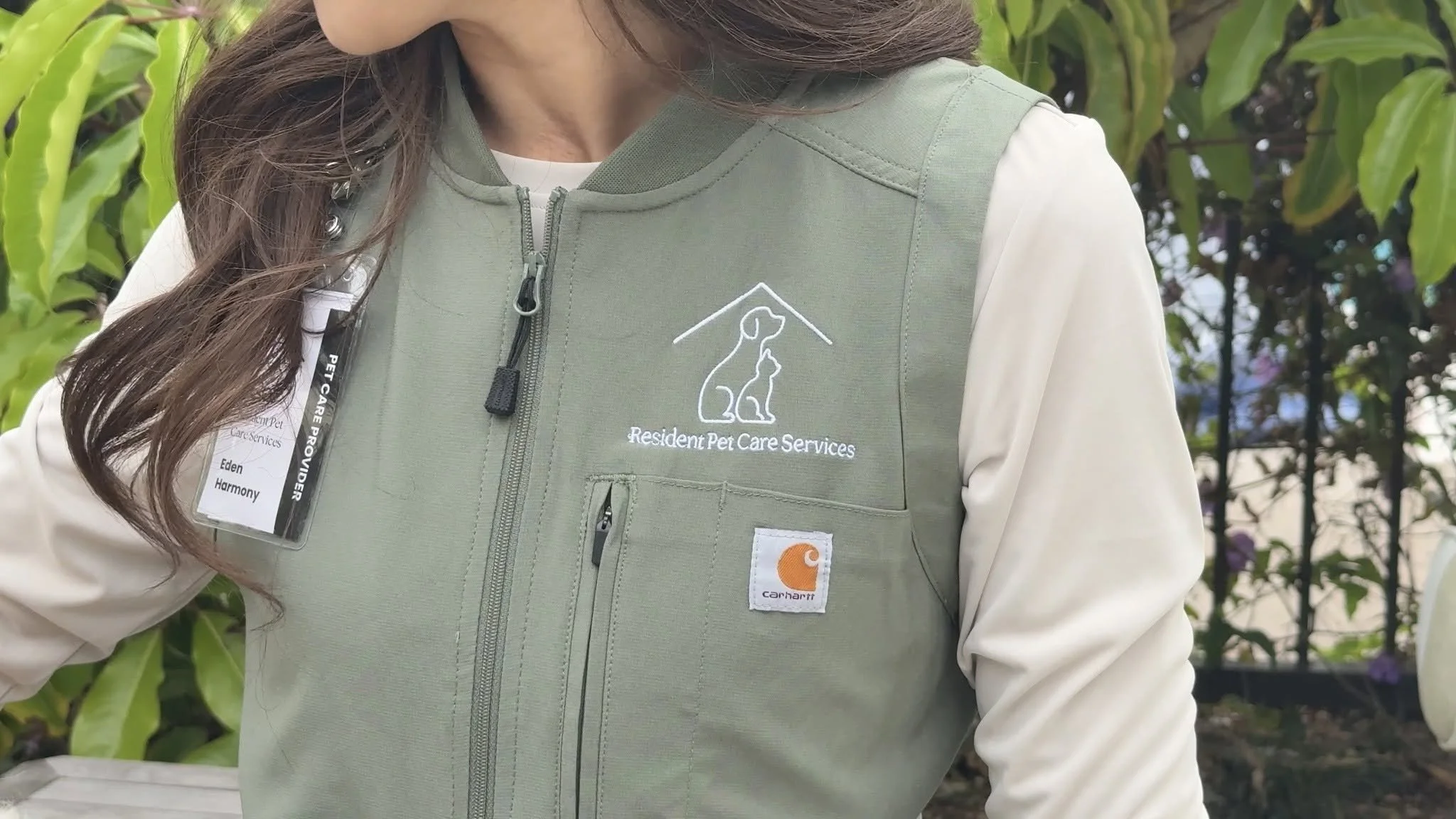 Close-up of the Resident Pet Care Services professional pet caregiver uniform in San Diego