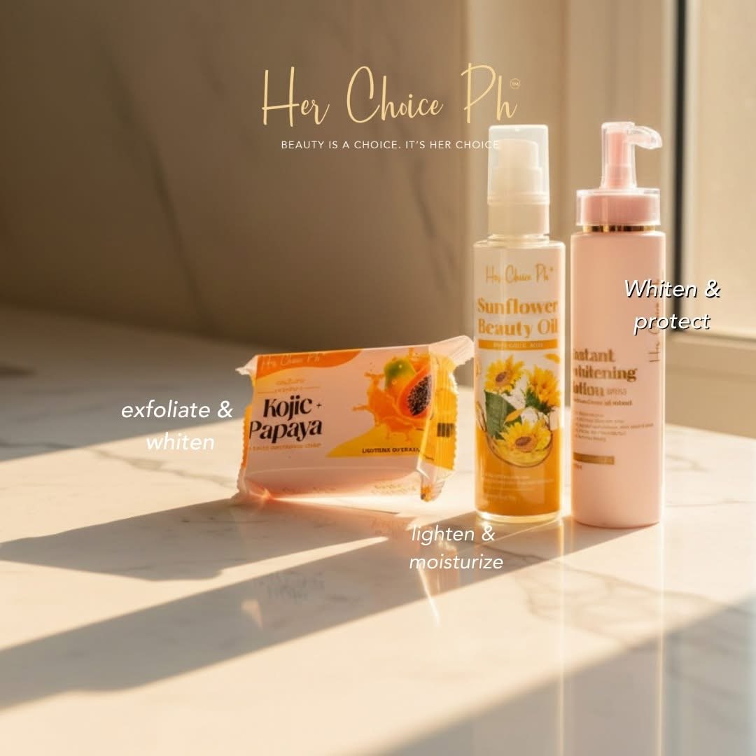 HER CHOICE  PH SET C: Kojic Soap, Body Lotion & Sunflower Beauty Oil