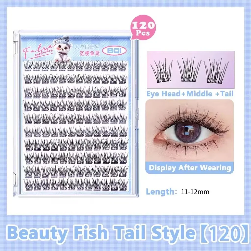 BQI Cluster Lashes Beauty Fish Tail Style with Tweezer (No Need Glue) 11-12mm