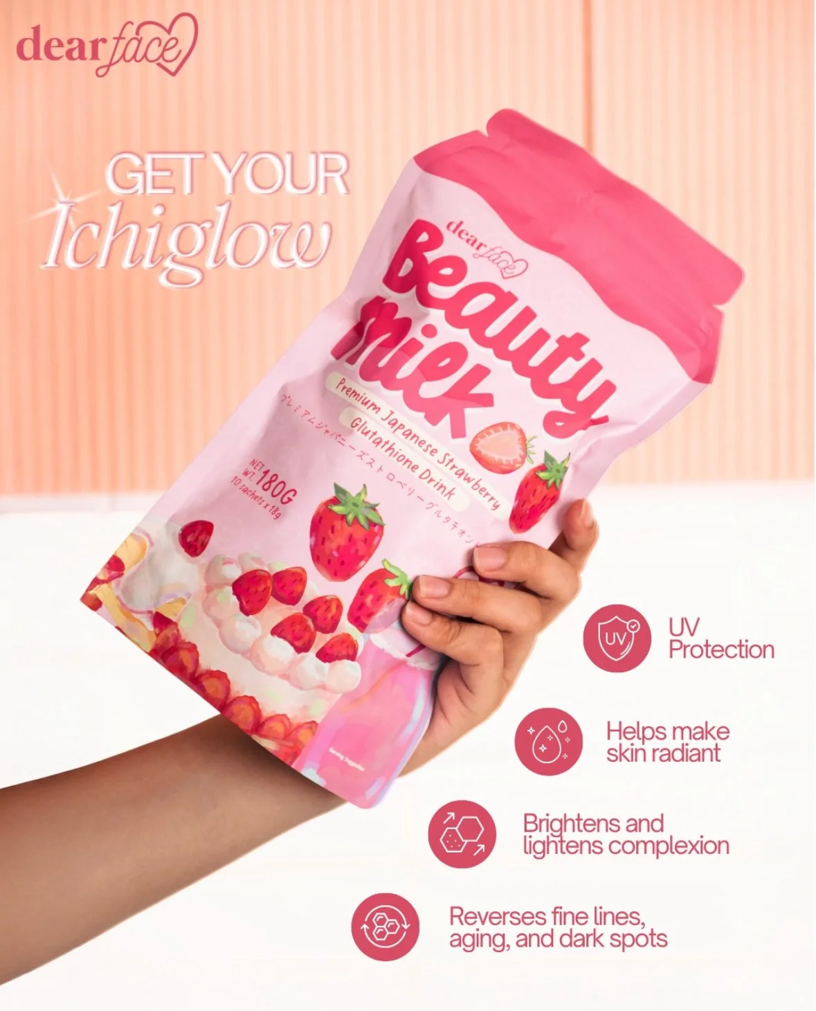 beauty milk premium japanese strawberry glutathione drink Dear Face Beauty Milk Strawberry Premium Japanese Gluta Drink — Beaute Bizz Canada
