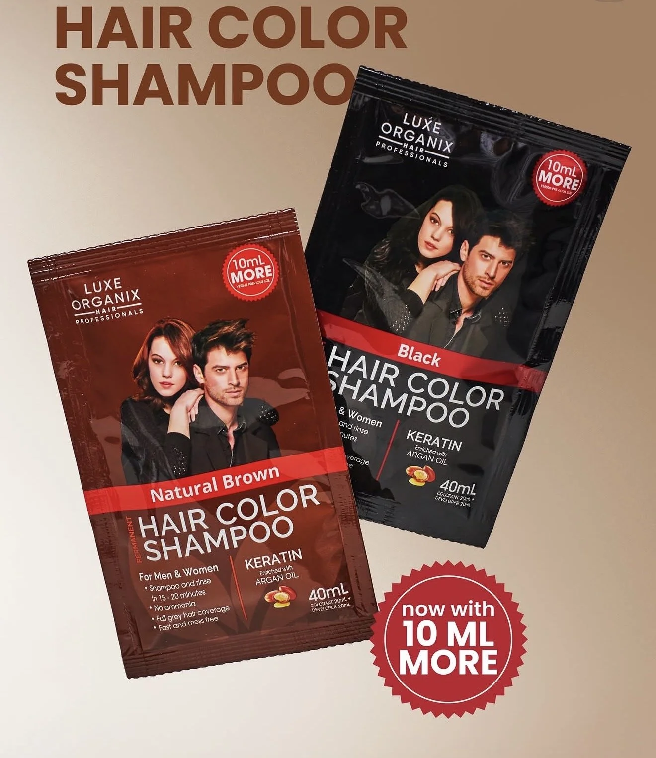 Luxe Organix Hair Color Shampoo 40ml - Black/Natural Brown