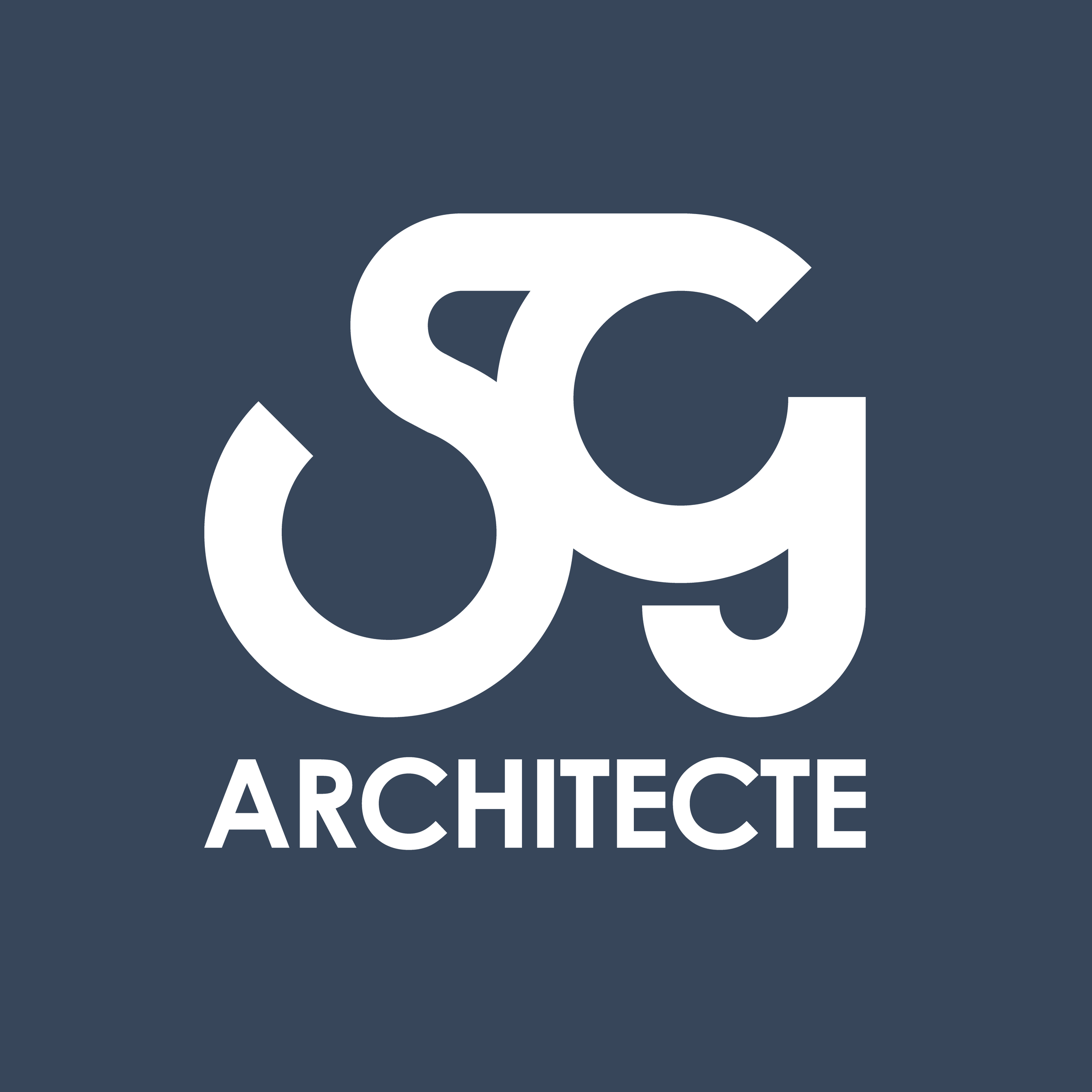 Logo avec les lettres 'SG' en blanc sur un fond gris foncé, avec le mot 'ARCHITECTE' en dessous.