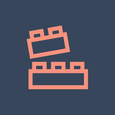 Icône minimaliste de deux briques, une en position inclinée au-dessus d'une autre à plat, sur un fond bleu foncé.