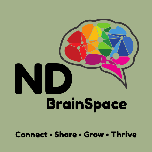 Logo for ND BrainSpace featuring a colorful brain diagram and the words 'ND BrainSpace' with the tagline 'Connect Share Grow Thrive'.