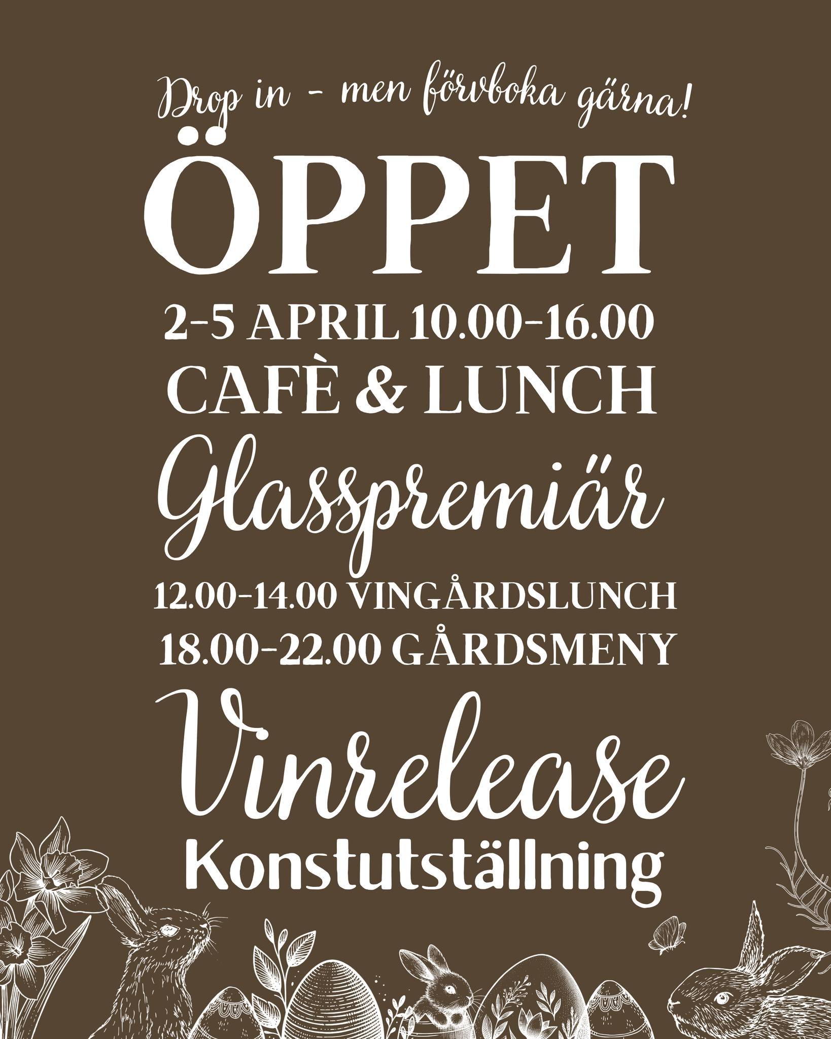Fira p&aring;sken p&aring; Iv&ouml;g&aring;rden! Mellan 2&ndash;6 april &ouml;ppnar vi upp g&aring;rden f&ouml;r en p&aring;sk fylld av liv, konst och smaker. Det h&auml;r vill du inte missa:

&bull; VINRELEASE! Var f&ouml;rst med att prova &aring;re