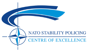 NATO Stability Policing Centre of Excellence logo with a blue compass rose and stylized swoosh
