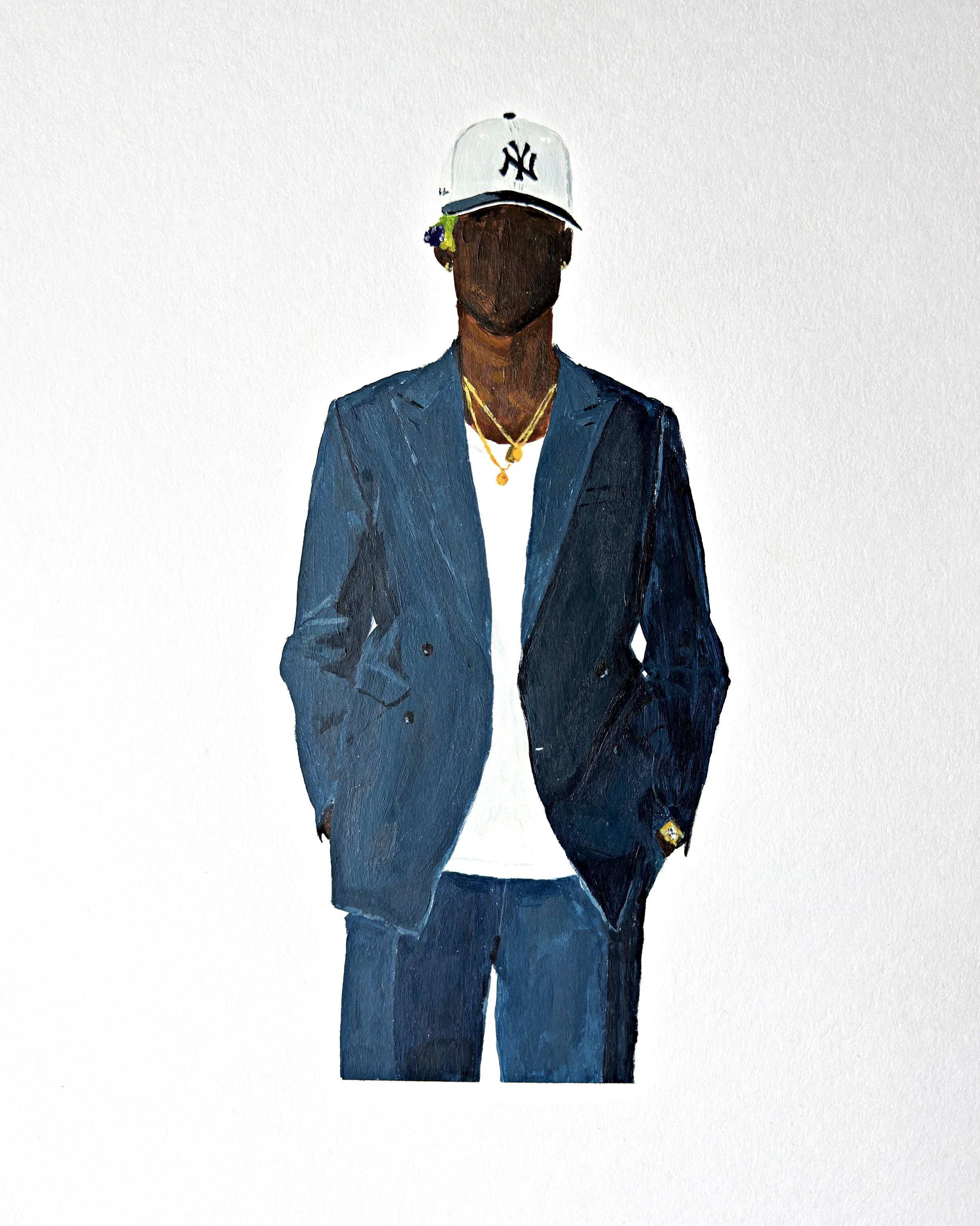 Standing Figure, Blue Suit and NY Cap - Acrylic on paper
