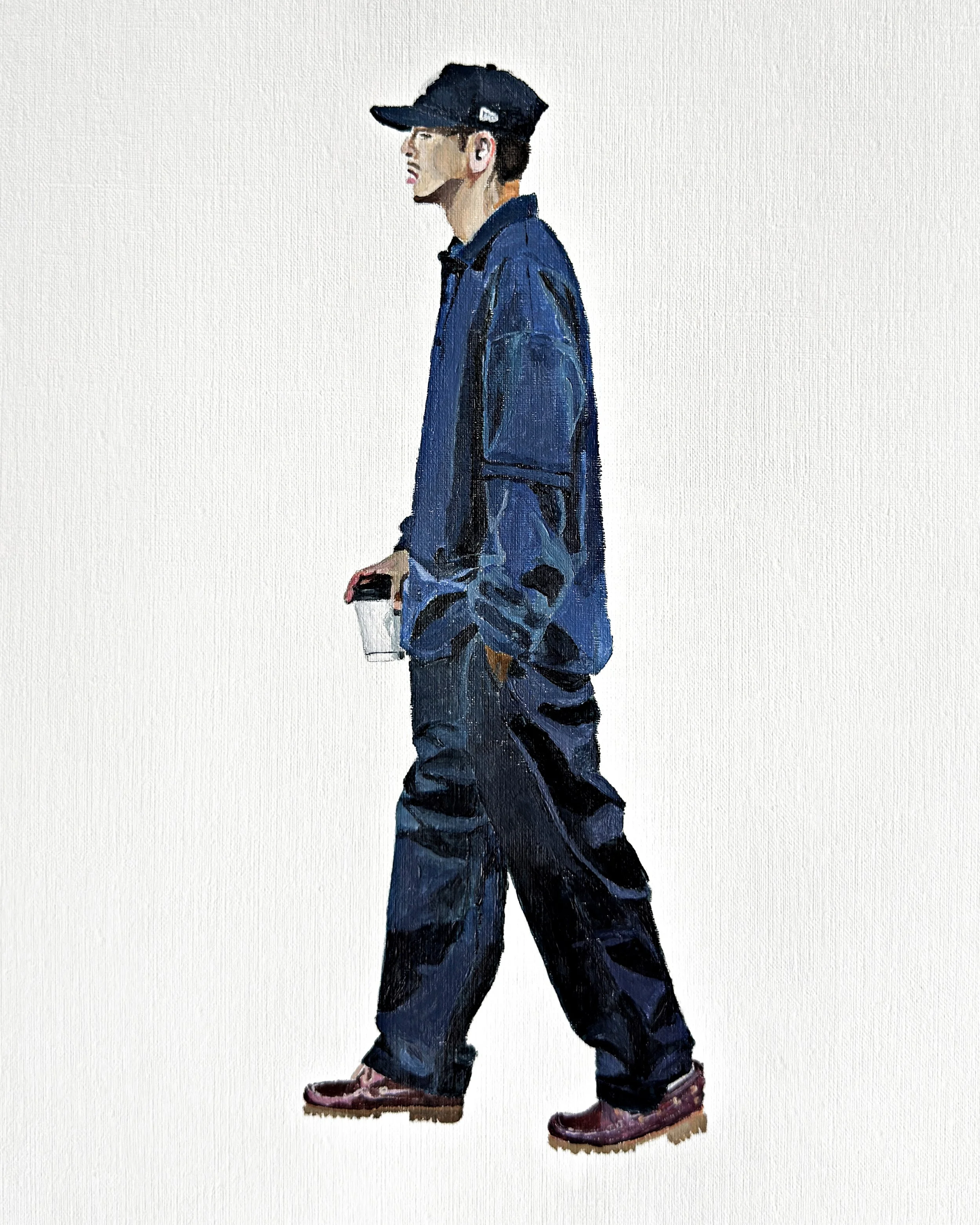 Walking Figure with Coffee - Acrylic on paper