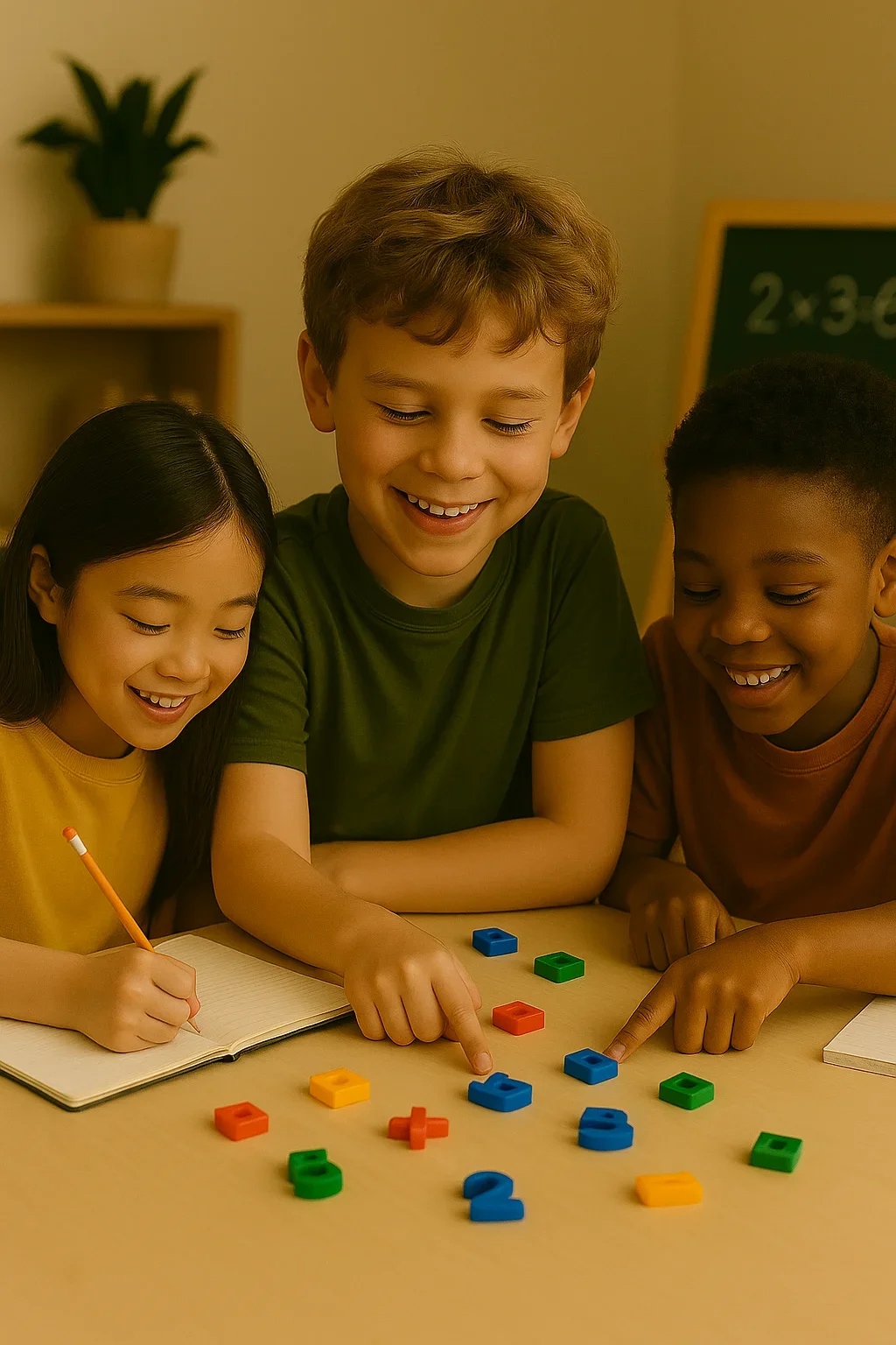 Niños estudiando matemáticas de primaria