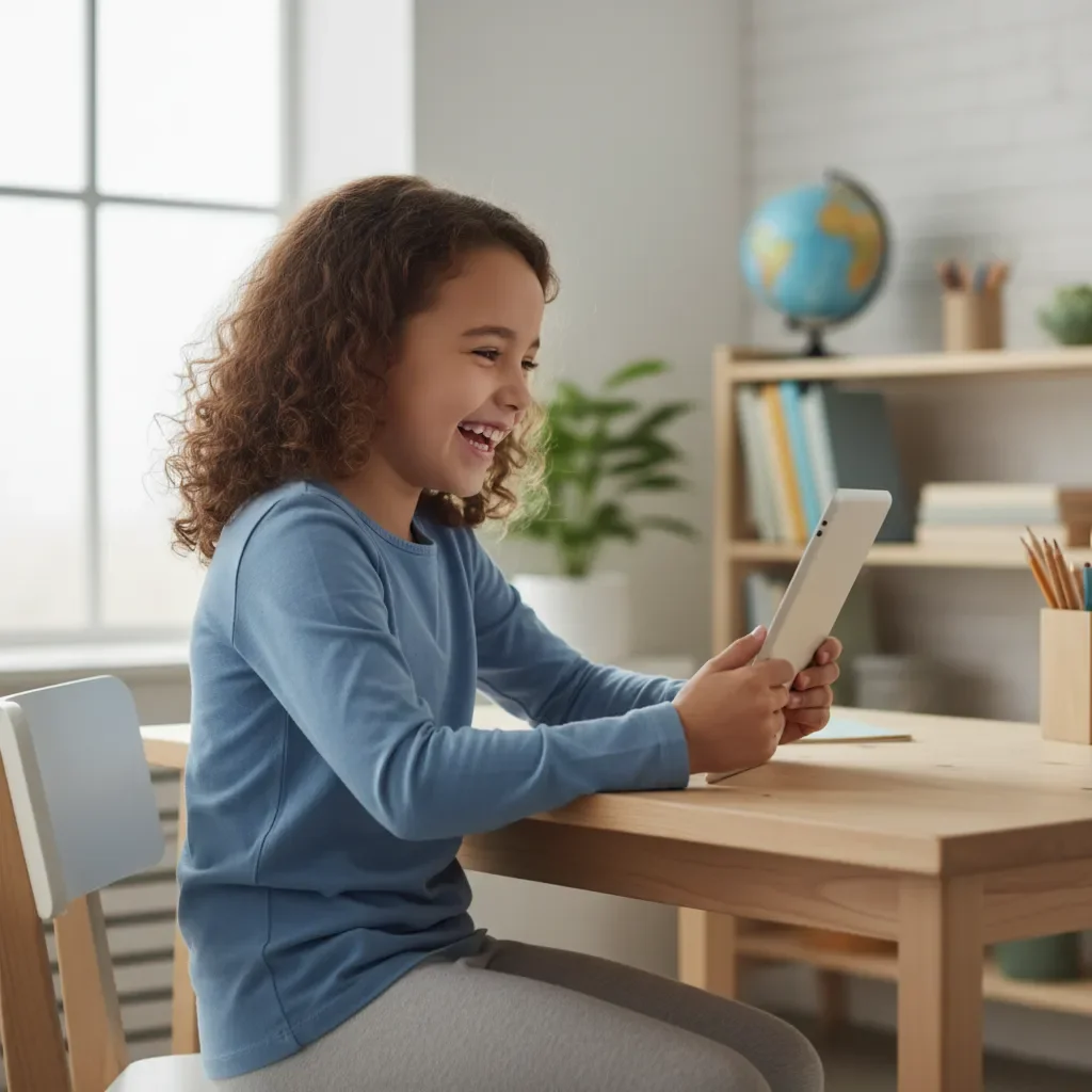 Niña haciendo ejercicios de primaria en tablet
