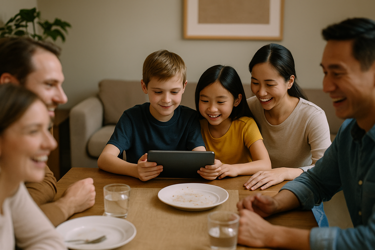 Niños usando App Educativa MindED tras comida