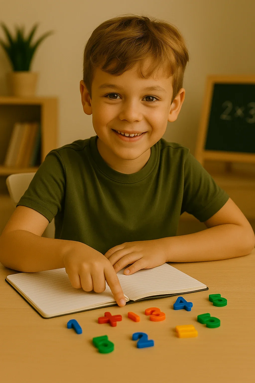 Niño estudiando matemáticas de primaria