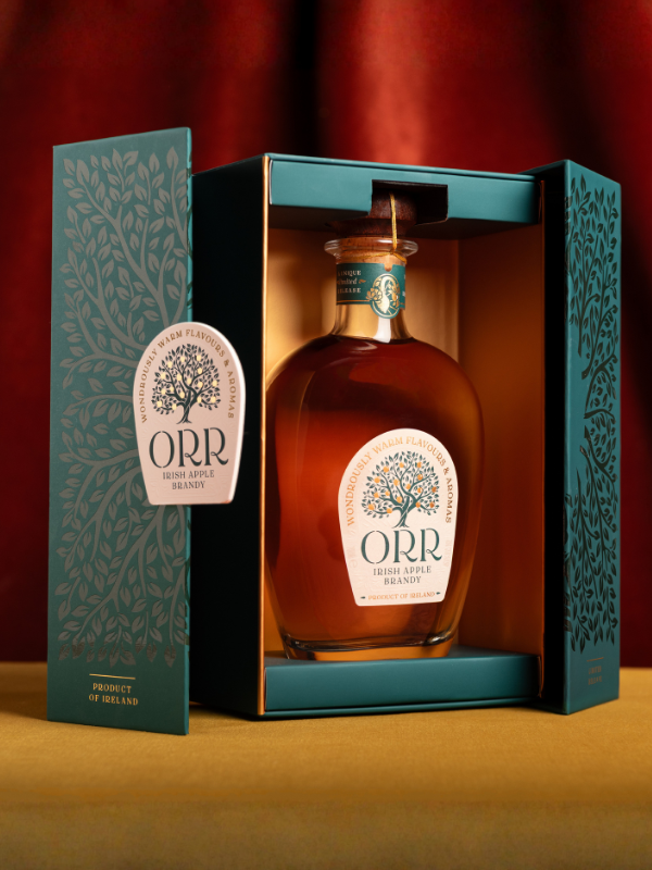 Bottle of Orr Irish Apple Brandy with packaging